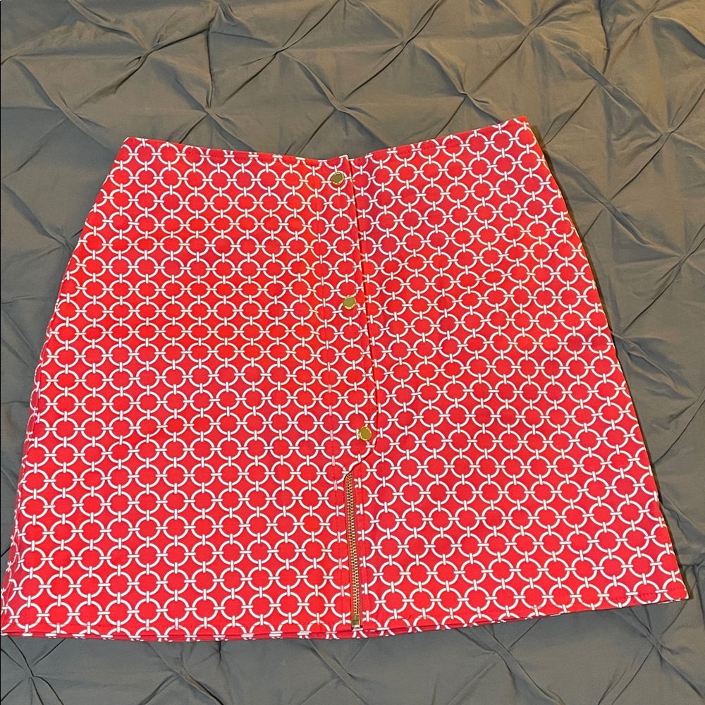 Michael kors Red and White Patterned mini Skirt with gold hardware NWT